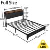 Full Size Bed Frame With Charging Station, Upholstered Headboard, Metal Platform - Dark Gray - Image 3