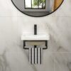 Wall Mounted Bathroom Sink With Towel Bar & Overflow - White / Black - Image 4
