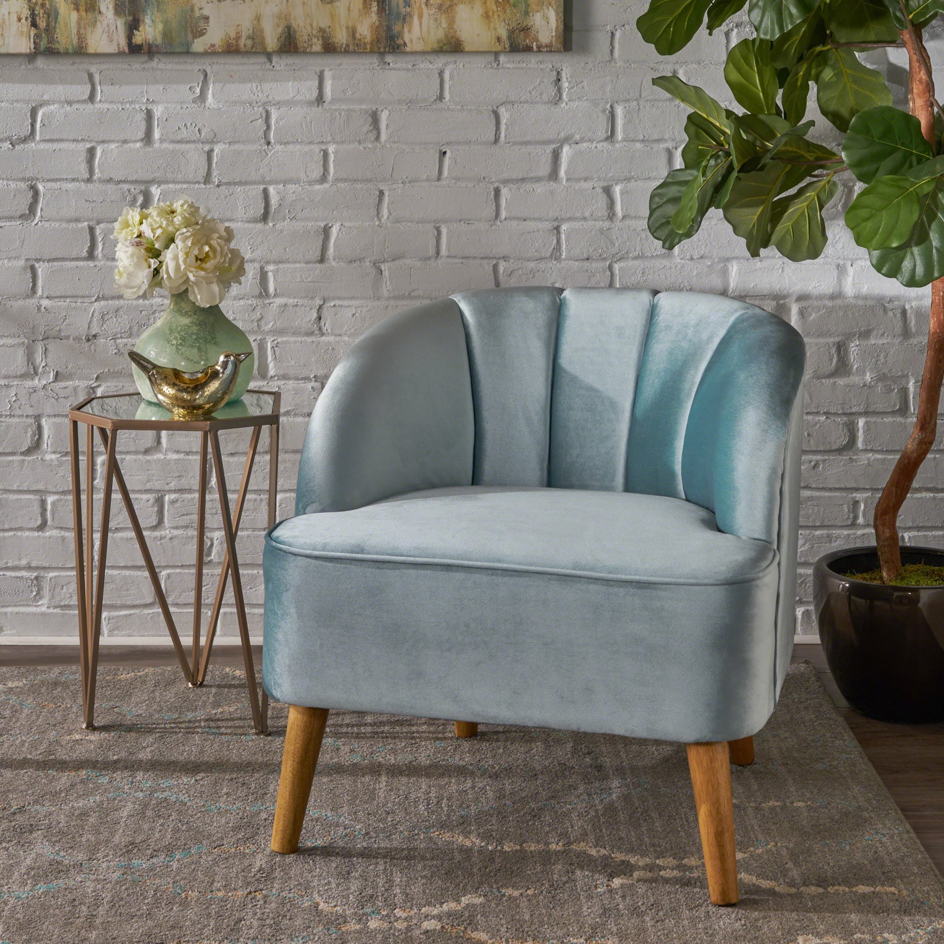 Insightful Channel Tufted Upholstered Accent Chair With Wood Legs - Blue - Image 8