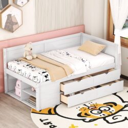 Twin Size Daybed With Drawers And Shelves - White