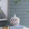Ceramic Lidded Jar With Lattice Design - White - Image 10