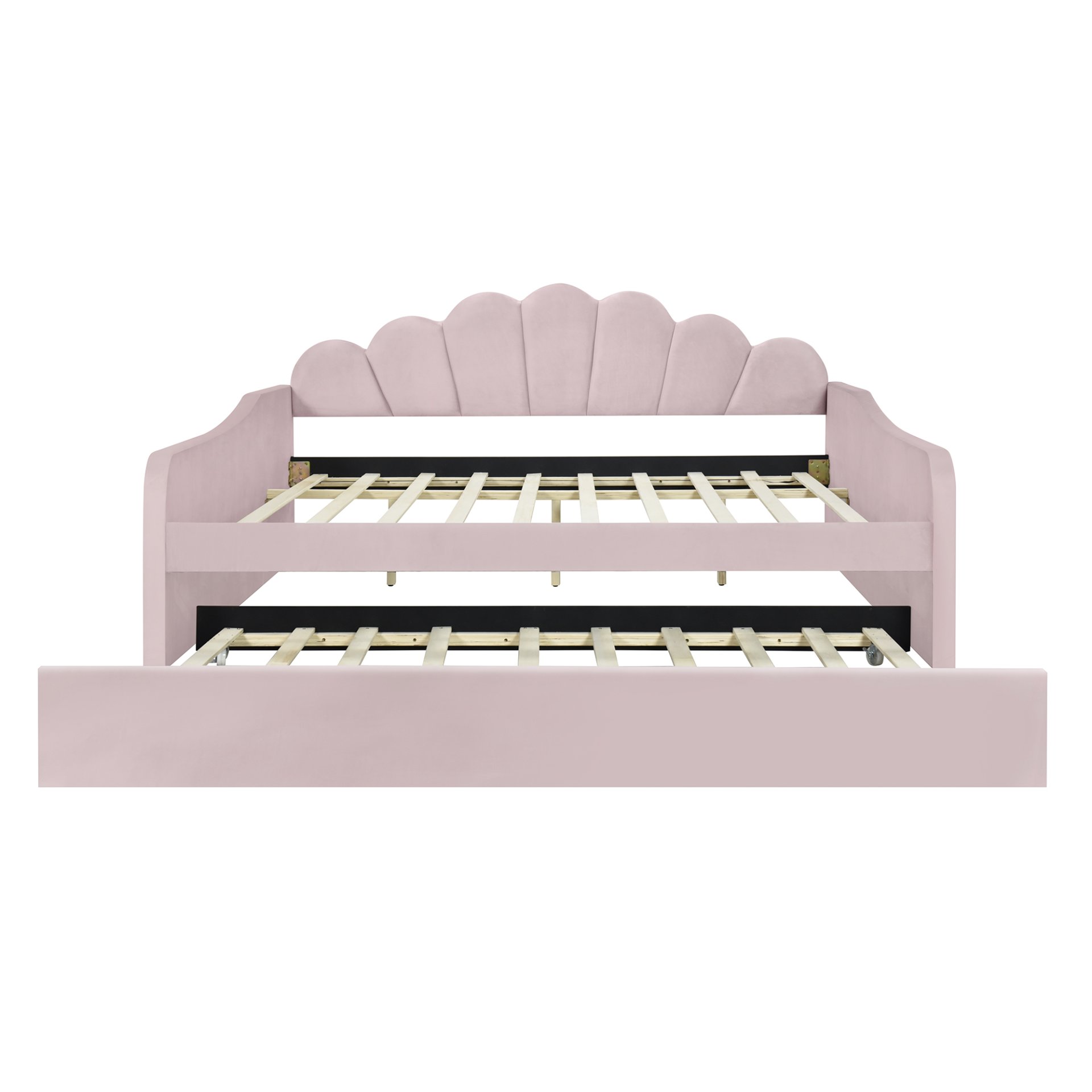 Full Size Upholstery Daybed Frame With Shell Shaped Backrest And Trundle - Pink - Image 8