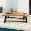 Cloud - Outdoor Bench With Acacia Wood Frame And Slat Panel Design (Set of 2) - Sandblast Teak / Black - Image 4