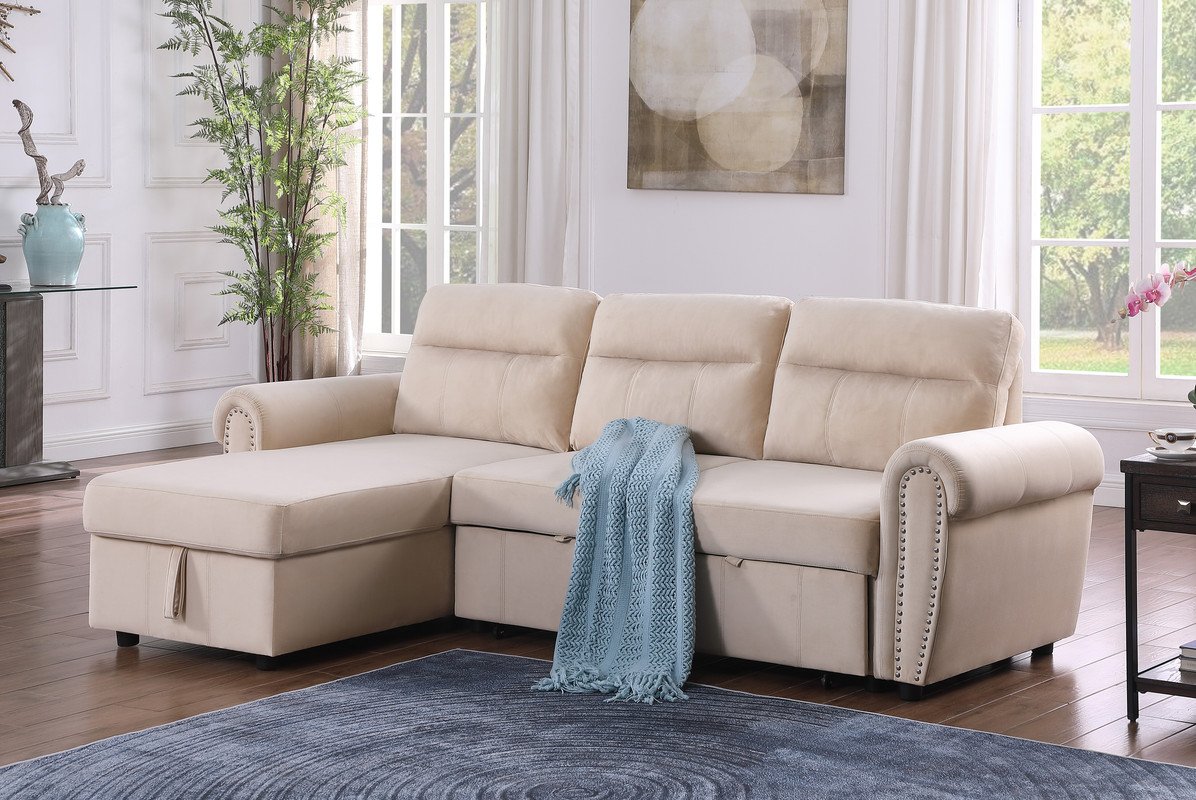Ashton - Reversible Sleeper Sectional Sofa Chaise - Beige - Image 10