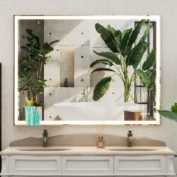 LED Bathroom Vanity Mirror Wall Mounted, Adjustable White / Warm / Natural Lights Anti-Fog Touch Switch With Memory Modern Smart Large Bathroom Mirrors - Silver