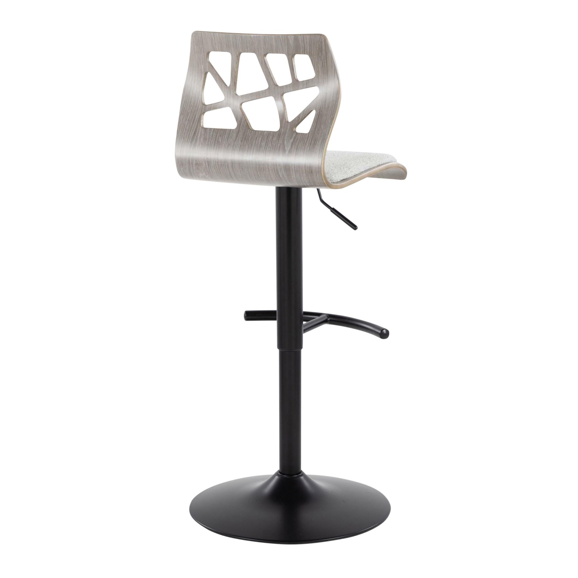 Folia - Contemporary Adjustable Barstool With Swivel With Rounded T Footrest (Set of 2) - Black / Light Gray - Image 4