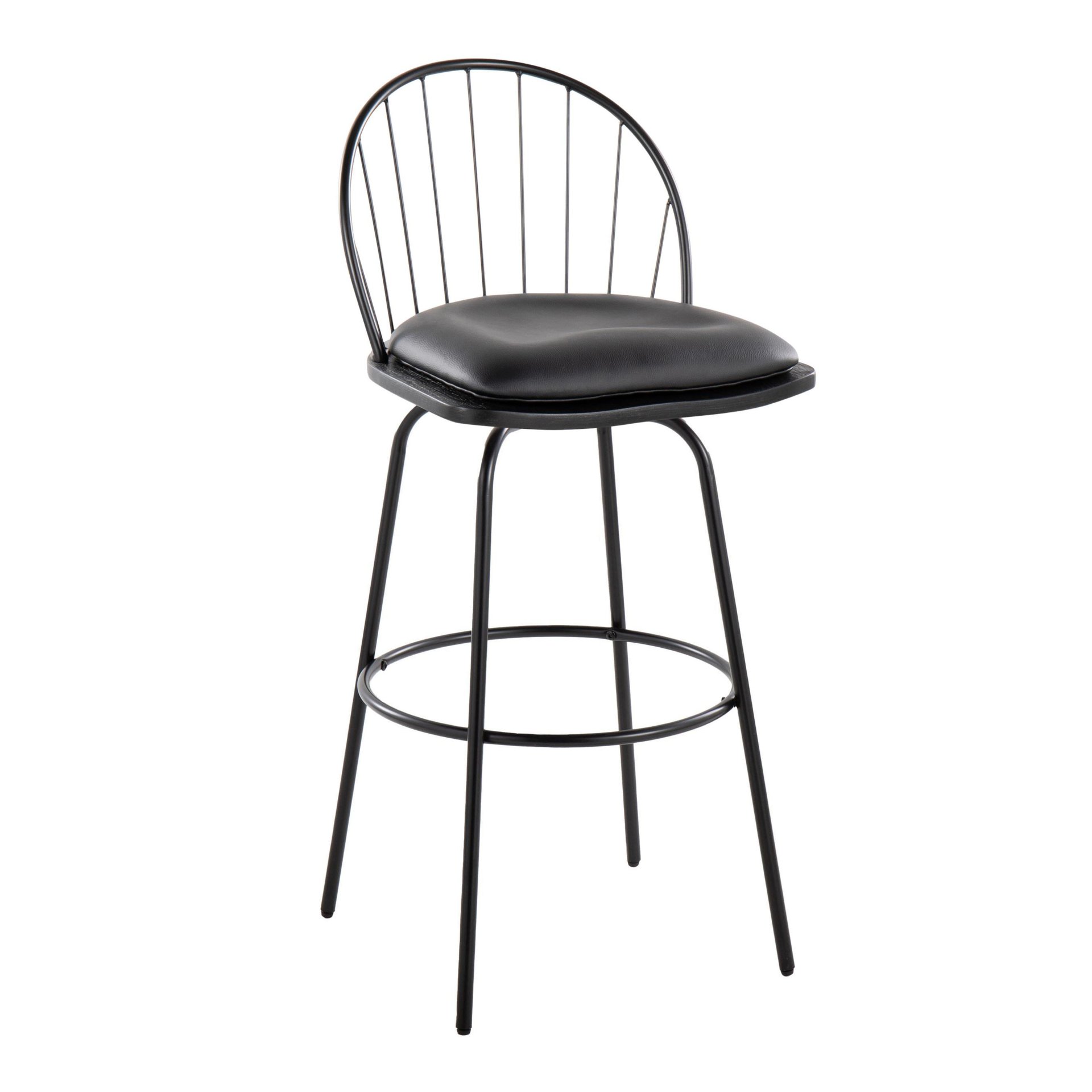 Riley - Claire Farmhouse Fixed Height Barstool With Swivel With Round Footrest (Set of 2) - Black - Image 2