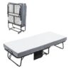 Folding Bed Cot With Mattress, Foldable Metal Frame Bed For Guest With Memory Foam Mattress On Wheels, Saving Space Rollaway Bed - Black - Image 12