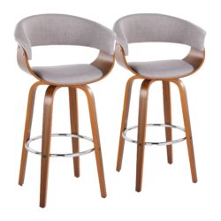 Vintage Mod - Mid-Century Modern Fixed Height Barstool With Swivel With Round Footrest (Set of 2) - Walnut / Stone