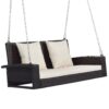2 Person Wicker Hanging Porch Swing With Chains, Cushion, Pillow, Rattan Swing Bench For Garden, Backyard - Brown / Beige - Image 15