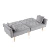 Velvet Tufted Sofa Couch With 2 Pillows And Nailhead Trim - Light Gray - Image 8