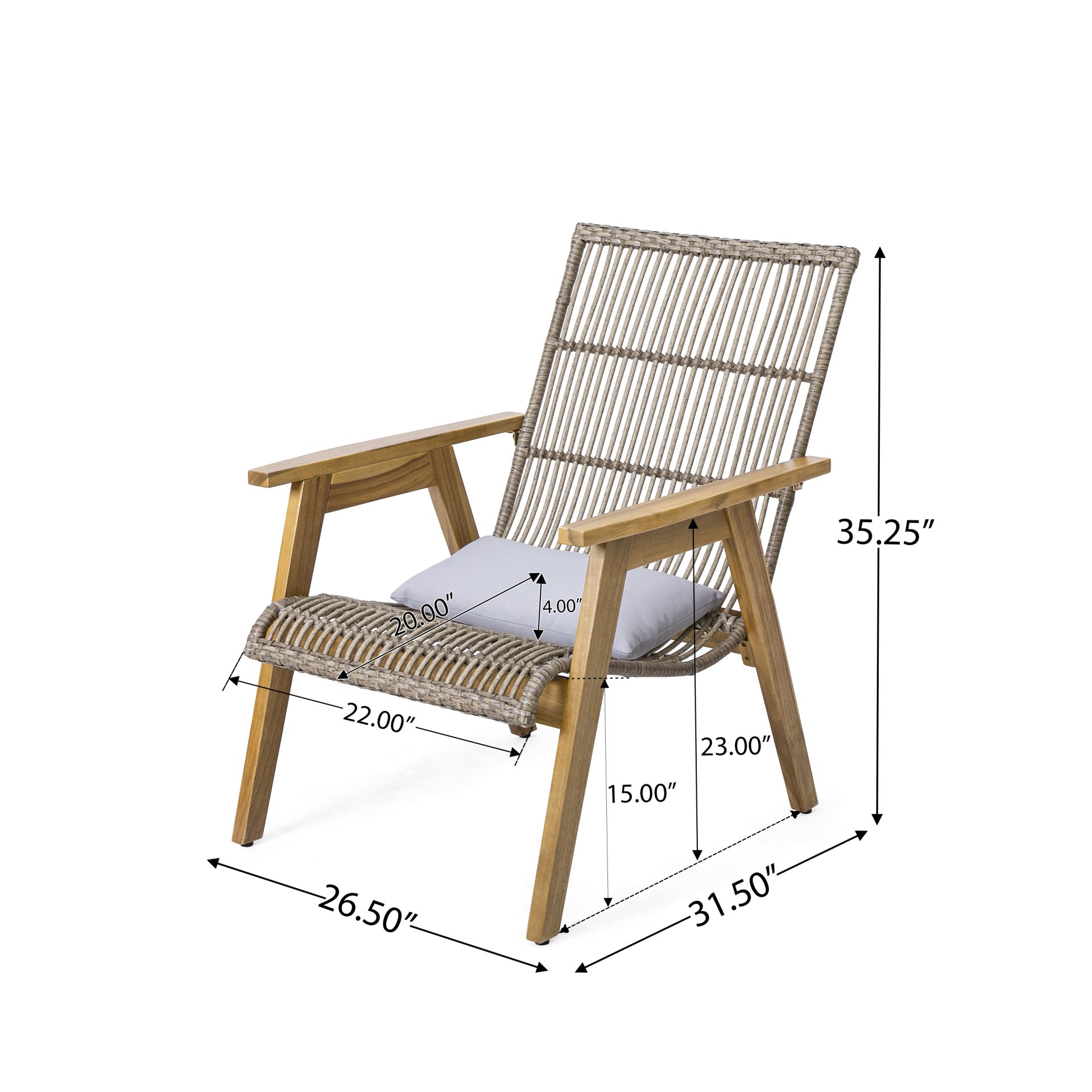 Acacia Wood Cape Woven Wicker Large Lounge Chair With Pillow For Patio, Deck, Yard, Lawn And Garden Seating Wicker (Set of 2) - Teak - Image 3