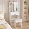 Modern Mini Dressing Table With Led-Lit Mirror & Hidden Storage, Adjustable Brightness Vanity Desk - White - Image 4