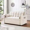 Modern Velvet Loveseat Futon Sofa Couch With Pullout Bedy Convertible Sleeper Sofa - Creamy White - Image 2