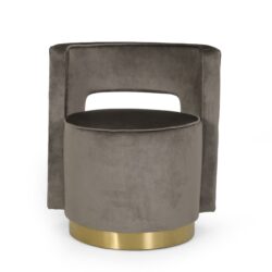 Modern Glam Swivel Arm Chair With Velvet Upholstery And Copper Base - Gray
