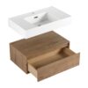 Modern Imitative Wall Mounted Bathroom Vanity With Resin Sink & 2 Side Cabinet, Soft Close Drawer - Imitative Oak - Image 15