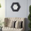 Hexagon Mirror With Solid Wood Frame, Wall Decor For Living Room Bathroom Hallway - Black - Image 4