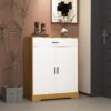 Freestanding Wooden Shoe Cabinet Organizer With Adjustable Shelves And Drawer - Natural / White - Image 2