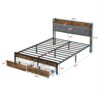 Modern Queen Bed Frame With LED Lights, Storage Drawers, USB & Charging StationUpholstered Headboard, & Iron - Gray - Image 12