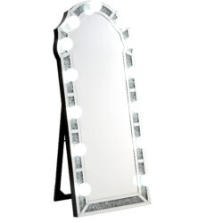 Noralie - Mirrored Faux Diamonds Floor Mirror - Silver