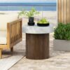 Mgo Cylindrical Side Table With Faux Stone Top And Wood Faux Base - Antique White / Natural - Image 4