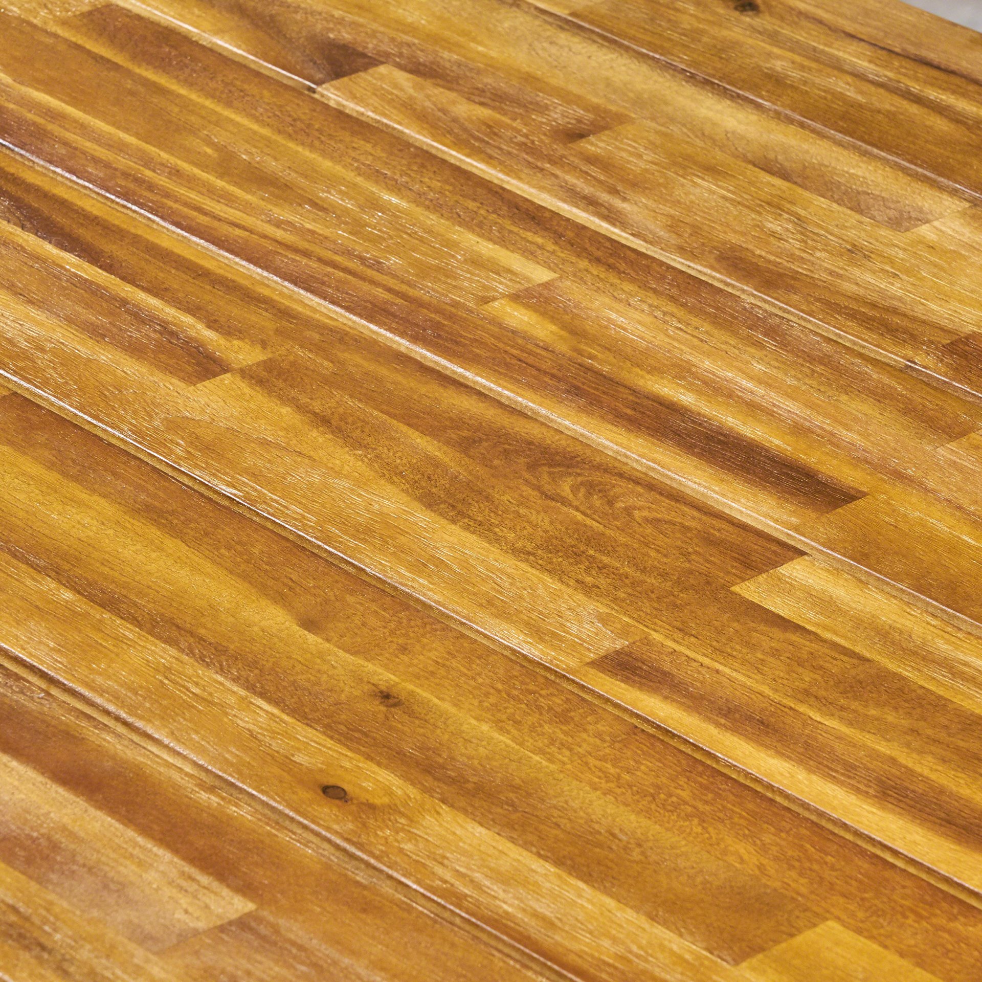 Outdoor Dining Set Acacia Wood Table With 6 Rattan Iron Chairs - Black / Natural / Gray - Image 19