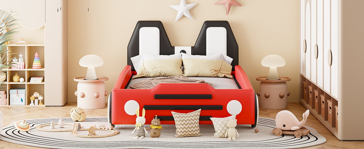 Twin Size Race Car Shaped, Platform Bed & Wheels - Red - Image 13