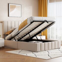 Full Size Upholstered Platform Bed With A Hydraulic Storage System - Beige
