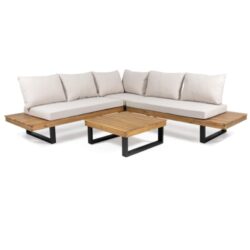 Sebastian - Hand Crafted 4 Piece Sofa Set With Water Resistant Cushions - Beige / Teak