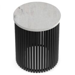 Demy - Metal Accent Table - White Marble / Black