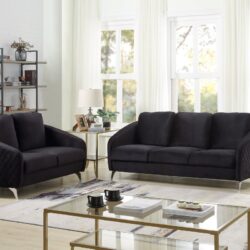 Sofia - Velvet Fabric Sofa, Loveseat Living Room (Set of 2) - Black