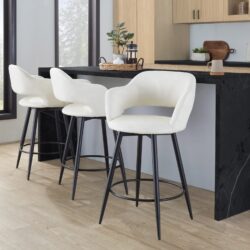 Margarite - Contemporary Fixed Height Counter Stool With Swivel With Round Footrest (Set of 2) - Matte Black / Cream