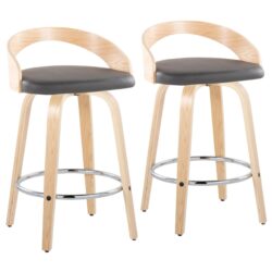 Grotto - Contemporary Fixed Height Counter Stool With Swivel With Round Footrest (Set of 2) - Natural / Gray