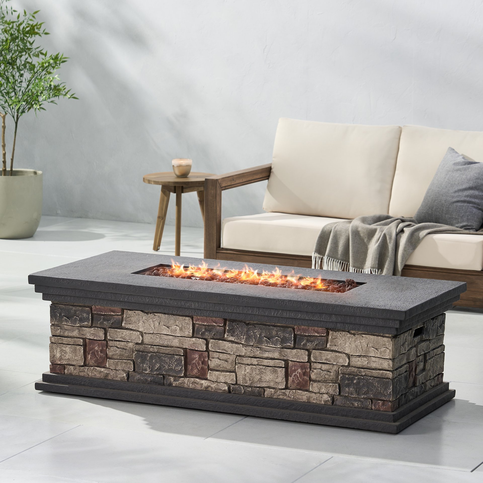Contemporary Rectangle Fire Pit 50, 000 Btu Magnesium Oxide - Stone Gray - Image 2