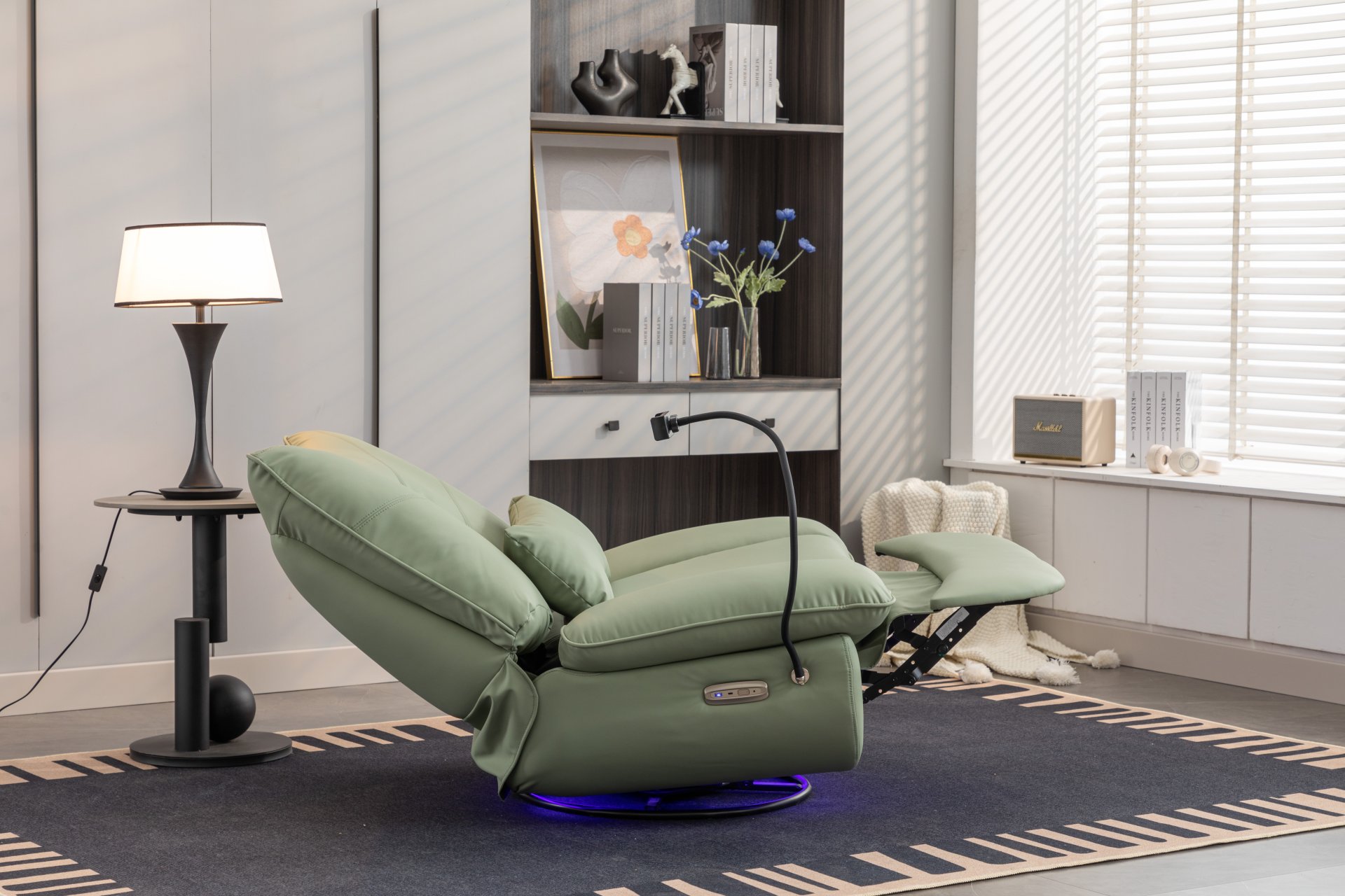 270 Swivel Glider Recliner Chair, Power Recliner Rocking Chair, USB Port Charge For Nursery Chair With Atmosphere Lamp For Living Room Bedroom Apartment - Green - Image 8