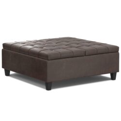 Harrison - Large Square Coffee Table Storage Ottoman - Distressed Brown