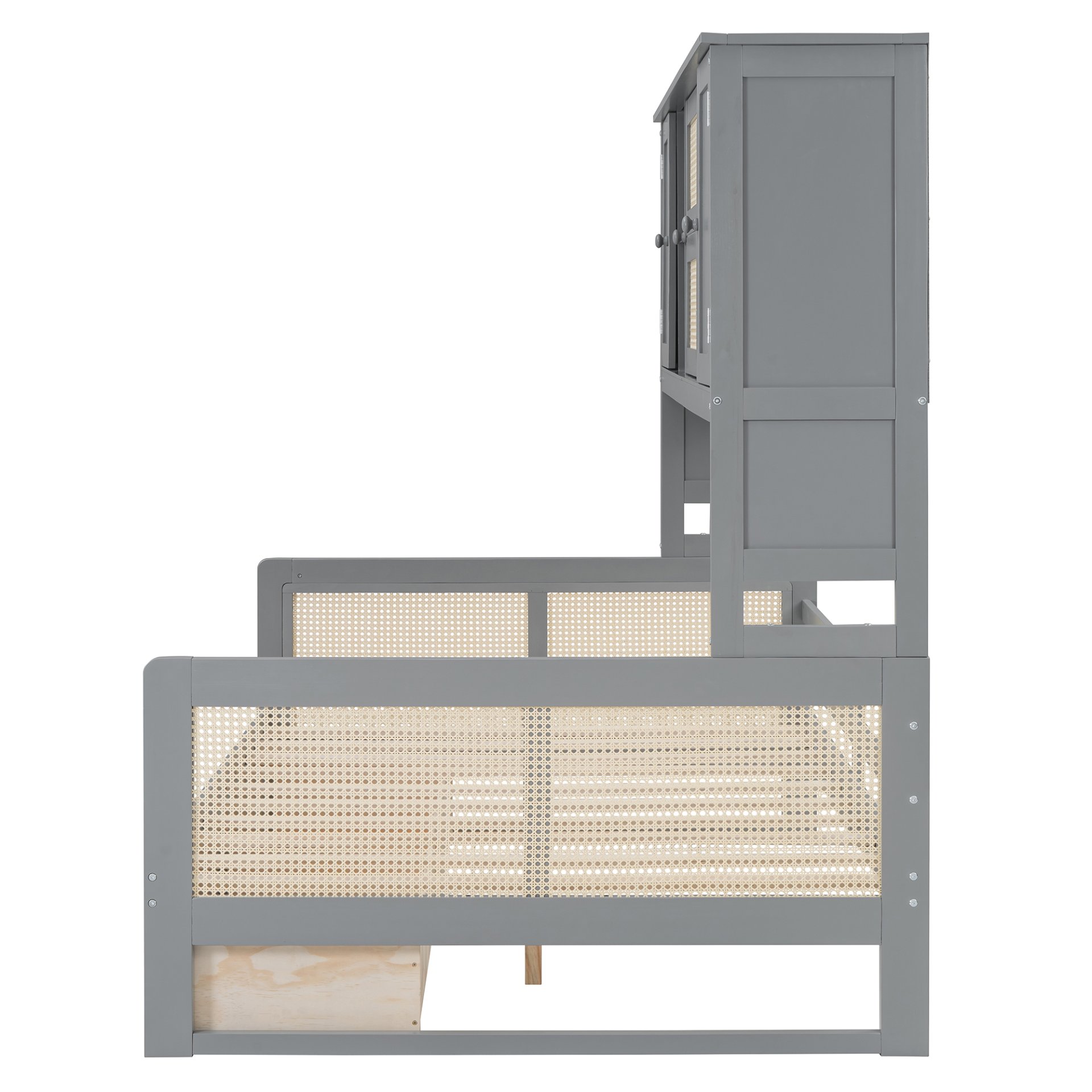 Full Size Wooden Daybed With 2 Drawers, And All In One Cabinet And Shelf - Gray - Image 12