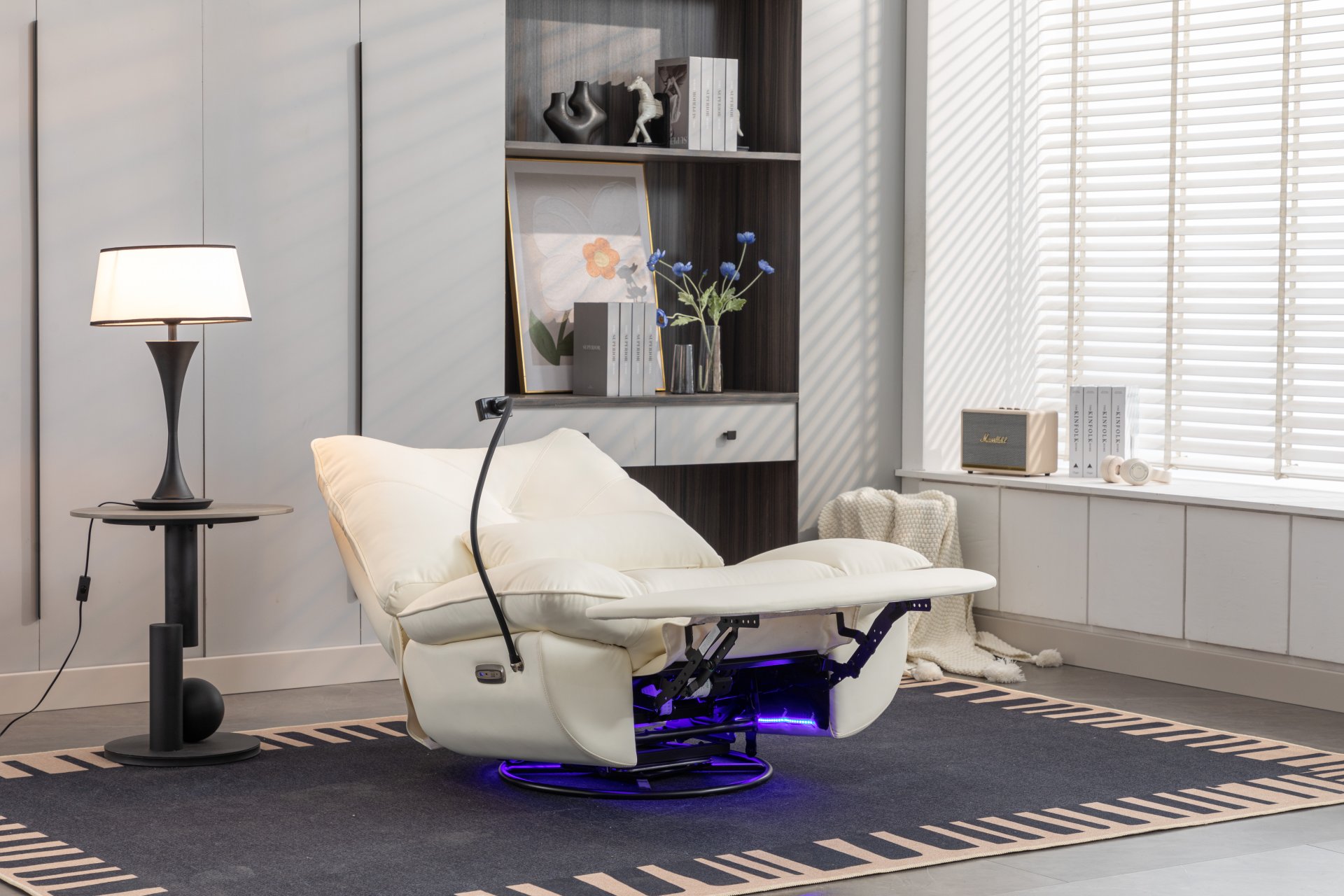 270 Swivel Glider Recliner Chair, Power Recliner Rocking Chair, USB Port Charge For Nursery Chair With Atmosphere Lamp For Living Room Bedroom Apartment - White - Image 17