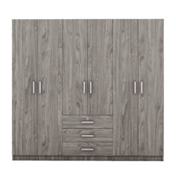 6 Doors Wardrobe Storage For Bedroom, With Big Drawers - Gray