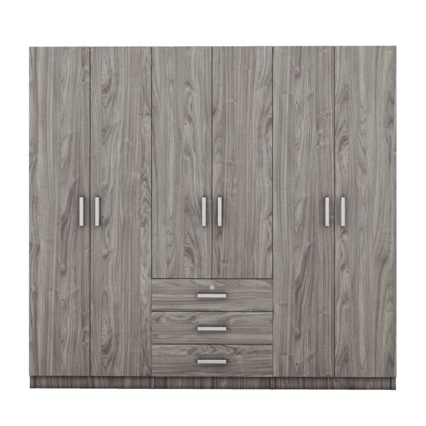 6 Doors Wardrobe Storage For Bedroom, With Big Drawers - Gray