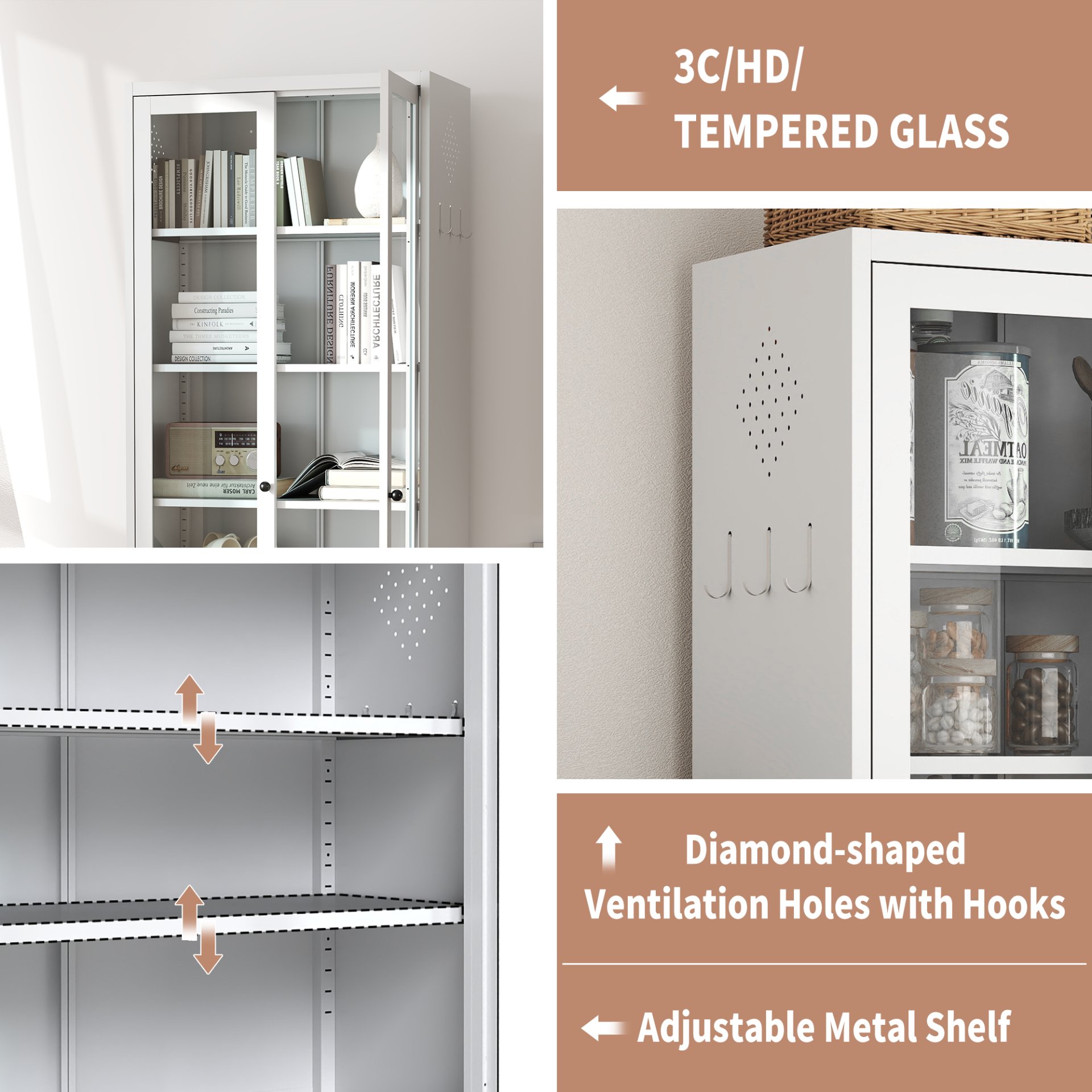 Industrial Metal Kitchen Pantry Cabinet With Adjustable Shelves - White - Image 10
