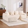 Compression Sofa: Combining Chaise Longue With 3 Seater, Corduroy Fabric, Full Sponge Compression Sofa, Combined Sofa With 4 Pillows For Living / Home Furniture / Apartment - White - Image 5
