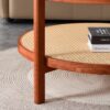 Modern Minimalist Circular Double Layer Solid Wood Coffee Table With Glass Top, Rattan Layer - Walnut - Image 10