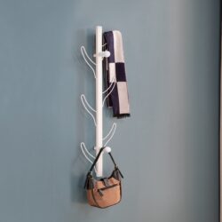 Vertical Eight Hook Coat Rack Wall Mount - White