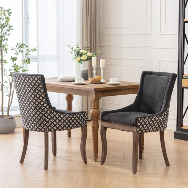 Ultra Side Dining Chair, Thickened Fabric Chairs With Neutrally Toned Solid Wood Legs, Bronze Nail Head (Set of 2) - Blue