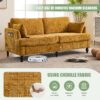 Modern Style Chenille 2 Seater Sofa With LED Light, USB Port & Storage Bag, Rubber Wood Legs - Mustard Yellow - Image 6