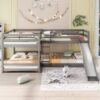 Full And Twin Size L-Shaped Bunk Bed With Slide And Short Ladder - Gray - Image 4