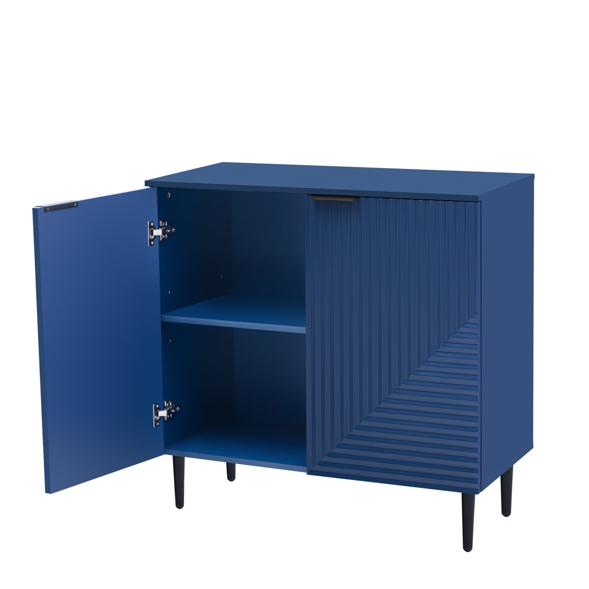 Side Cabinet With Adjustable Shelves And Geometric Door Panels - Navy Blue - Image 7