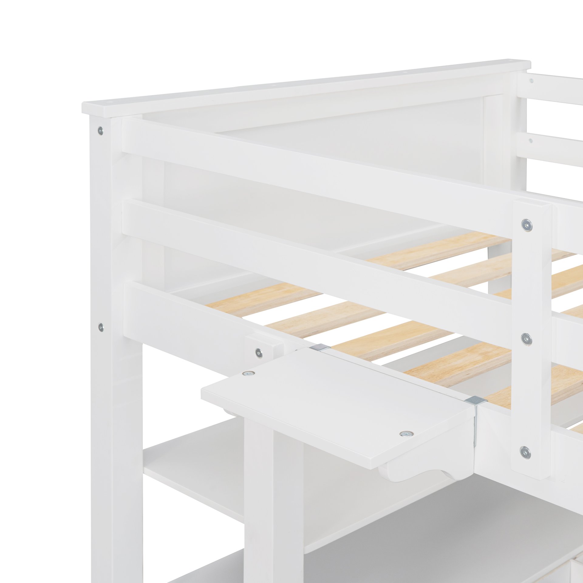 Twin Size Loft Bed With Drawers And Desk, With Shelves - White - Image 10