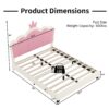 Full Size Upholstered Princess Bed With Crown Headboard, Full Size Platform Bed With Headboard And Footboard - White / Pink - Image 9